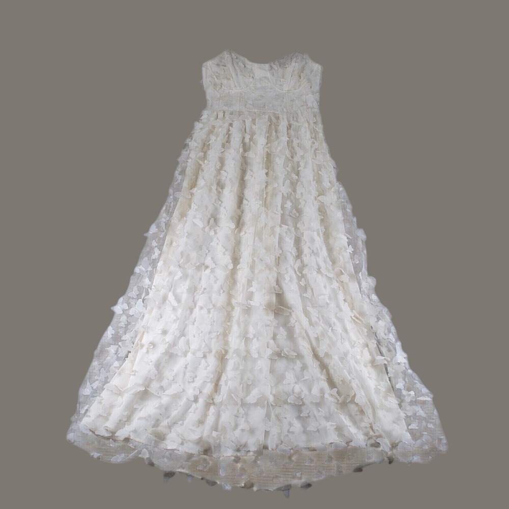 NWT Thirty/Thirty LA 3D Butterfly Tulle Corset Maxi Dress Cream Small